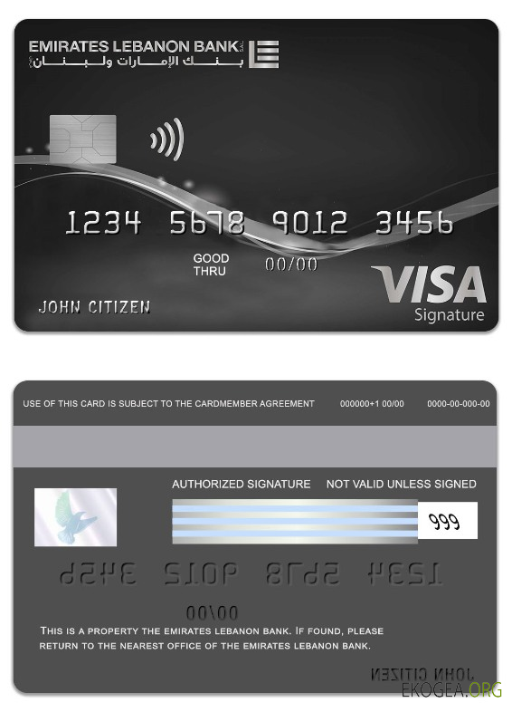 Carte de crédit avec signature de visa de la Banque du Liban Emirates Liban